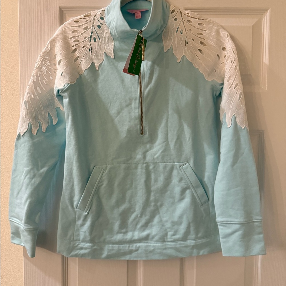 Lilly Pulitzer Light Blue Sweatshirt with White Lace